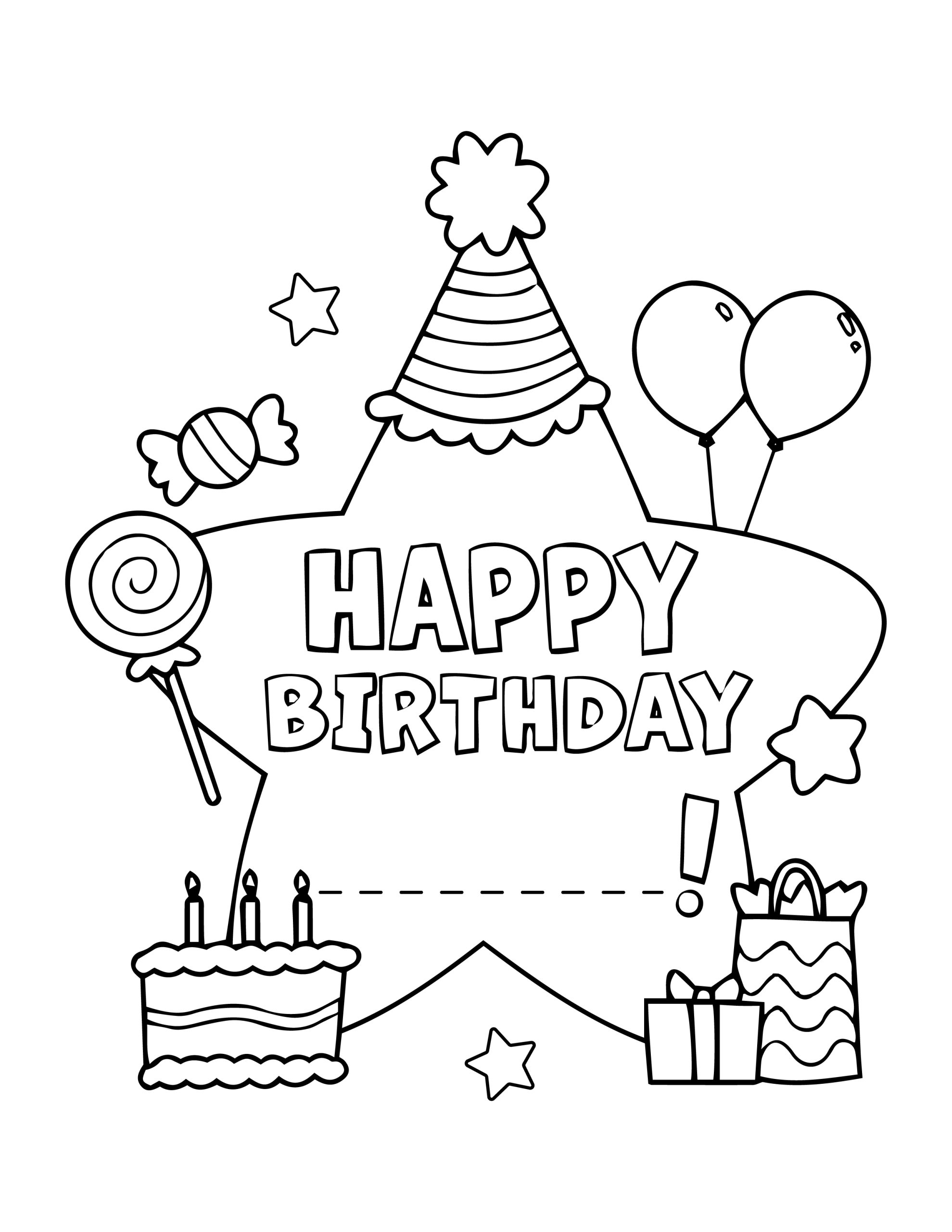 Cute Happy Birthday Coloring Pages (Free Printable) - The Study Kits
