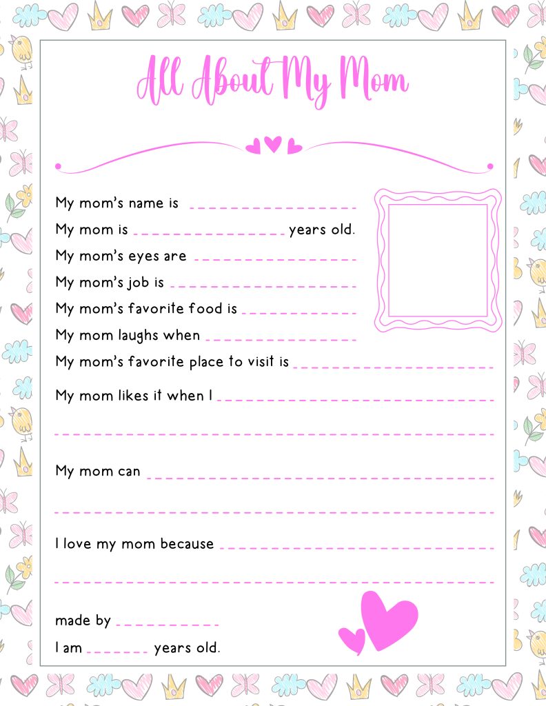 all about my mom printable pdf
