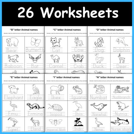 A-Z Animal Name Learning Activity Worksheet for Kids