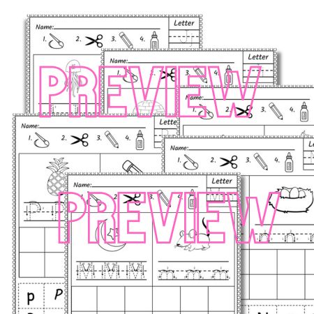 ABC Learning Fonts Cut and Paste Worksheets