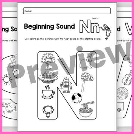 Alphabet Beginning Sounds Coloring Worksheets for Kids