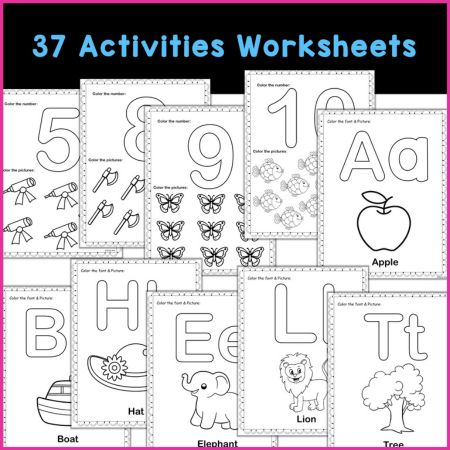 Coloring Number and Letter Worksheets for Kindergarten Kids