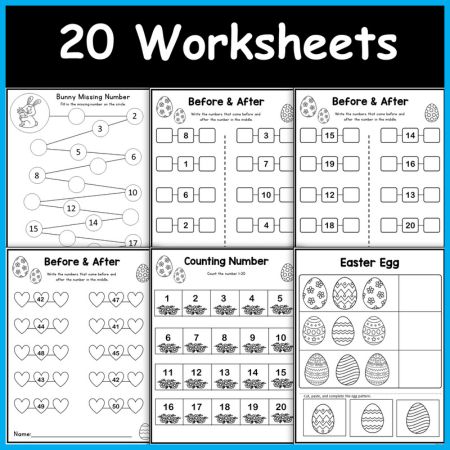 Easter Bunny Math Activities Worksheets for Kids