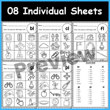 Initial L Blend Coloring Worksheet