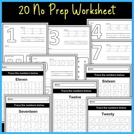 Kindergarten Math Worksheets- Number Tracing and Writing 1 to 20