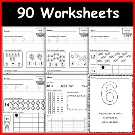 Kindergarten Number Tracing and Writing Worksheets 1-50