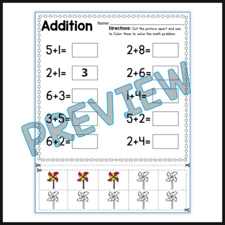 Addition Worksheet for Kindergarten