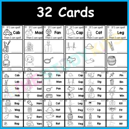 CVC Short Vowel Word Building Cards for Kids