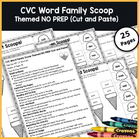 CVC Word Family Scoop Worksheet