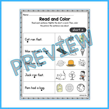 CVC Word Worksheet for kid