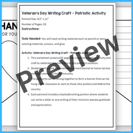 Veteran's Day Writing Craft Patriotic Activity worksheet