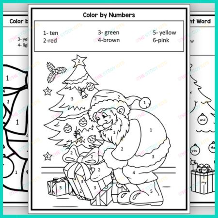 Christmas Color by Number and Sight Word Worksheets (2)