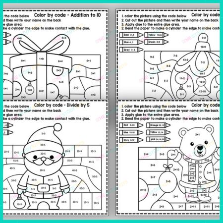 Christmas Math Craft Color by Number worksheet