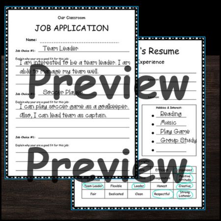 Classroom Jobs Application Worksheets