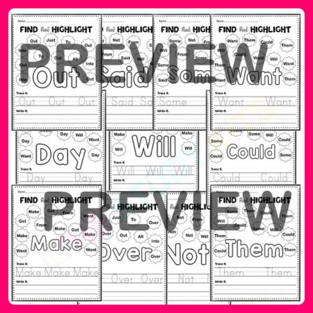 Dolch Pre-primer Sight Words Find & Highlight Activity worksheets